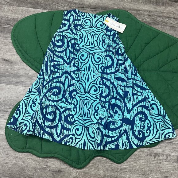 Sialei Tanoa Samoa Dress Toddler 2 Blue Green Sleeveless Umbrella Swing - Picture 2 of 5